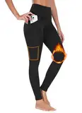 BAYGE Damen Thermo Wander Leggings Winter Hohe Taille Fleece Gefüttert Wasserdicht Blickdicht Bauchkontrolle Slim Fit Wanderhose Yogahose Radlerhose Sporthose Sweathose mit Taschen, Schwarz, S