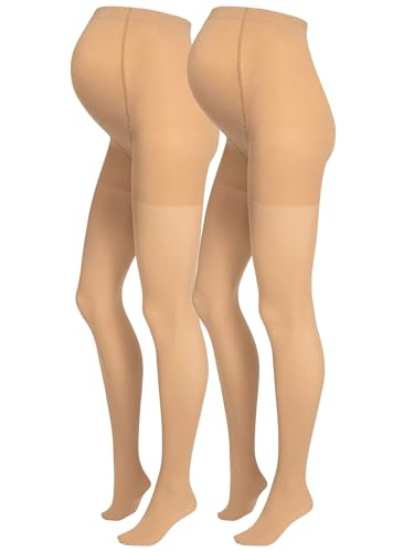 Herzmutter Umstandsstrumpfhose 50DEN - Matt-Soft - Halb-Transparent - Schwangerschaftsstrumpfhose - Beige - 1er & 2er-Set - 1820 (S/M, 2x Beige)