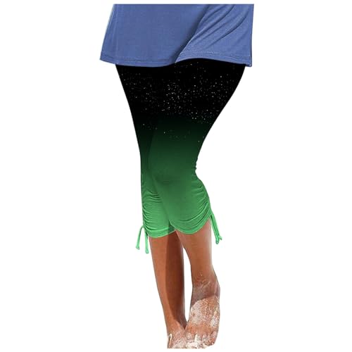 Damen Sweathose Länge Damen Sommer-Leggings mit Farbverlaufsdruck, modisch, lässig, Resort-Stil, Enge, Kurze Hose mit Kordelzug Bedruckte Hosen Damen Sommer Hose Damen (Green, L)