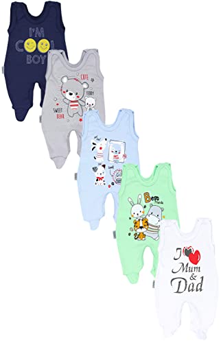 TupTam Baby Unisex Strampler mit Aufdruck Spruch 5er Pack, Farbe: I love Mum Dad Weiß Best Friends Grün Cool Boy Dunkelblau, Größe: 56