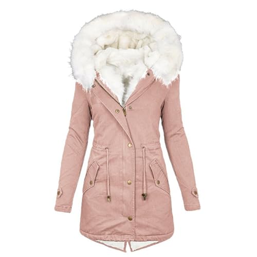 blitzangebote des tages aktuell Winterjacke Damen Lang Warm Parka Mantel Baumwolle Langarm Fleecejacke mit Kapuze Wintermantel Einfarbig Elegant Winterparka Jacke Fleece Gefütterter Outdoorjacke