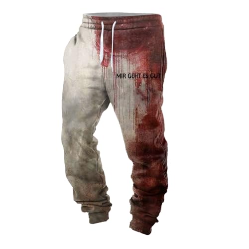 Foweknow Chino Hose Herren Halloween Problem Gelöst Kostüm Blutspritzer Muster Leicht Sweatpants Persönlichkeit Vintage Jogginghose Festlicher Atmosphäre Bequeme Lässig Sporthose