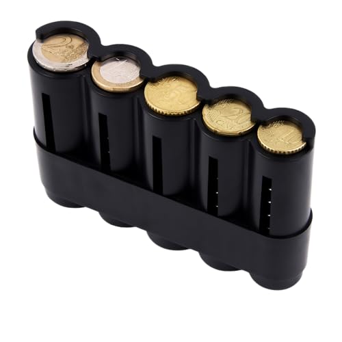 Münzbox - Kompakter mit 5 Münzen, münzen sortierer, coin holder, münzen aufbewahrung/kleingeld aufbewahrung - Aus Kunststoff, Schwarz