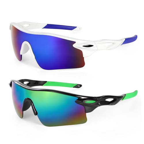 Hifot 2 Stück Sonnenbrille Kinder Jugendliche Fahrradbrille Teens Sportbrille Schnelle Brille UV400 Ultraviolette Sonnenstrahlen Radfahren Sonnenbrillen für Jungen Mädchen