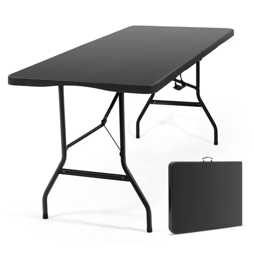 Sekey Buffettisch Tisch Klappbar Kunststoff 152x70 cm | Campingtisch mit Tragegriff Partytisch Klapptisch Gartentisch für Garten Terrasse und Balkon zusammenklappbar 4 Personen (Schwarz)