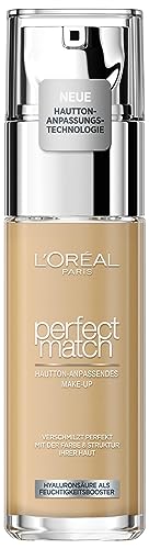 L'Oréal Paris Make up, Flüssige Foundation mit Hyaluron und Aloe Vera, Perfect Match Make-Up, Nr. 4.N Beige, 30 ml