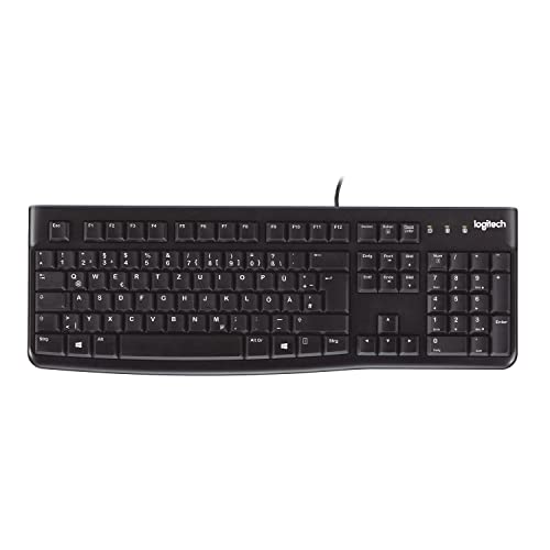 Logitech K120 Kabelgebundene Tastatur für Windows, USB Plug & Play, Volle Größe, Spritzwassergeschützt, Gekrümmte Leertaste, Kompatibel mit PC, Laptop, Deutsches QWERTZ-Layout - Schwarz