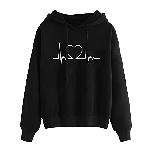 KOG Hoodie Damen Baumwolle Hooded Sweatshirt Einfarbige Kapuzenpullover Winter Sweatshirt mit Kapuze Frauen Bekleidung Casual Oberteile Warme Warmes Langarmshirt Gutscheine Schwarz M