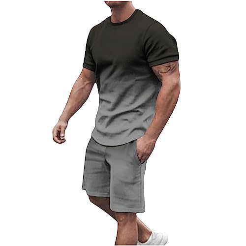 angebote des tages heute deal T Shirt Set Herren Sommer Kurzarm Outfit Baumwolle Passform Sport Set Workout Hawaii Kostüm Regular Fitness Freizeitanzug Sportstyle Jogginganzug Casual Herrenanzug