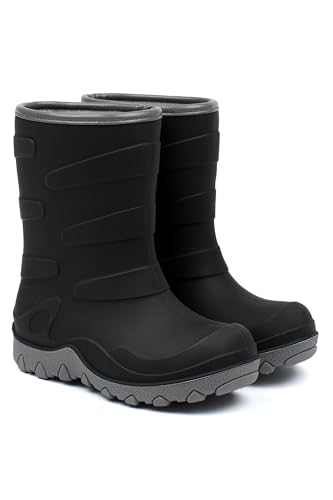 Mikk-line Schneestiefel Kinder 25 Black | Gefütterte Gummistiefel Kinder | Winter Gummistiefel Kinder Gefüttert | Warm Thermo Gummistiefel Kinder