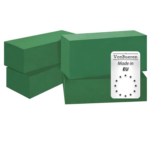 VonBueren 4 x Steckschaum nass Steckschwamm für Blumen | ca. 23 x 11 x 7,5 cm je Blumensteckschaum | Steckmasse zum Basteln | Steckmoos | für Kunstblumen und Frischblumen | Made in EU