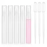 Bewudy 5 Stück 10 ml Parfümzerstäuber, Mini Sprühflasche mit 3 Stück Pipetten Klein Matte Zerstäuber Nachfüllbar Kunststoff Sprayflasche Leer Sprühbehälter für Parfüm Körperpflege Flüssigkeit Kosmetik