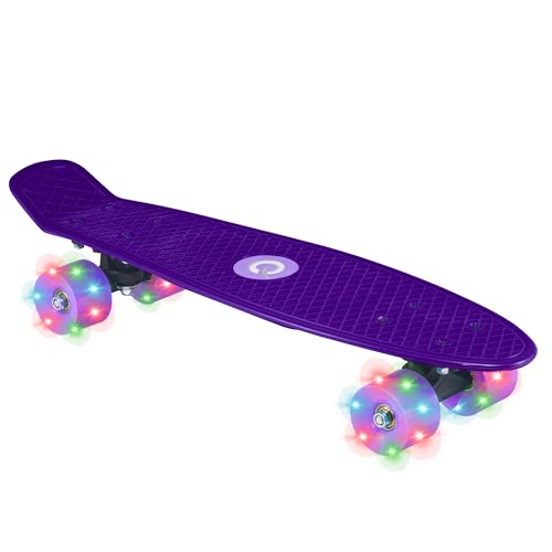 EVO 56,9 cm großes beleuchtetes Pennyboard, Skateboard für Anfänger oder Profis, beleuchtetes Rollenskateboard für Kinder und Jugendliche, Mini-Cruiser-Komplettboard, geeignet für alle Altersgruppen