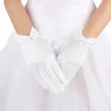 TIESOME Kurze Handschuh, Satin Handschuhe, Weiße Braut Handschuhe Damen Elegant Brauthandschuhe Blumenhandgelenk Spitzenhandschuhe Höflichkeits Sommer Hochzeits Oper Dinner Handschuhe