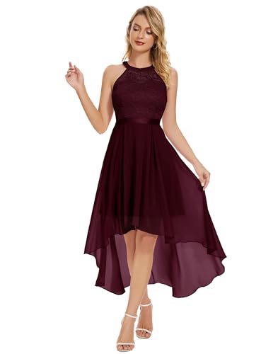 Wedtrend Cocktailkleid Neckholder Kleid Brautmode Kurz Brautkleid Prinzessin Knielang Abschlusskleid WT0204 Burgundy S