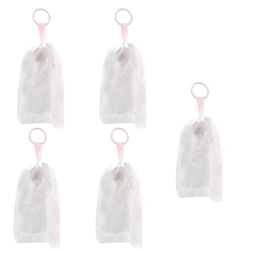 Mesh Soaps Bag Foaming Net für Gesichtswäsche 5pcs weiche hautfreundliche Seife Net mit hängendes Seil PE-Reinigungsmittel-Foamer-Blase für Badezimmer