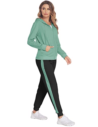 Parabler Traingsanzug Jogginganzug Zweiteiler Set Frauen Sportanzug Freizeitanzug Fitness Zipper Hoodie Sweatshirt Lang Hose Streetwear Outfit Sport Bekleidungsset Grün XL