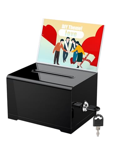 Uniclife Schwarze Acryl-Spendenbox für Spendenvorschläge, mit Schlitz und Schloss, Kunststoff-Wahlurnen mit Schildhalter, Aufbewahrungsbehälter für Wohltätigkeitsorganisationen, Tipp-Sammlung, 15,7 x