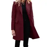 Damen Trenchcoat Zweireiher Lang Mantel Winddichter Wollmantel Cardigan Wintermantel Einfarbig Revers-Kragen Damenmantel Windjacke Übergangsmantel mit Taschen mit Knöpfen Klassischer Hemdmantel