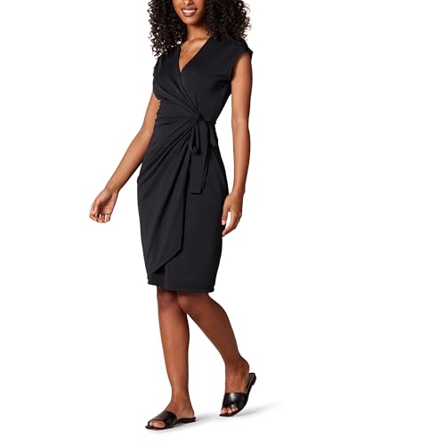 Amazon Essentials Damen Klassisches Wickelkleid mit Flügelärmeln (erhältlich in Übergröße), Schwarz, XL