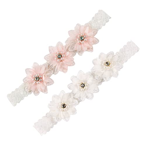 2 Stück Babystirnband, Blumen Stirnband, Mädchen Satinband, Elastisches Stirnband, Stirnband Baby, Mädchen Haarband, Mit Ripsband, Für Geschenke und Partys