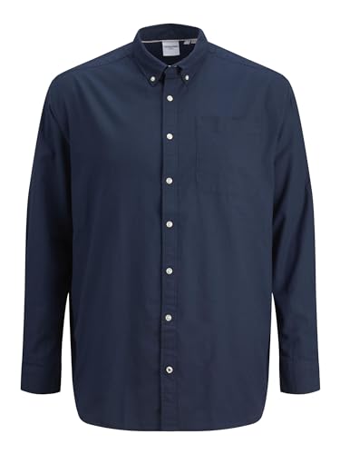 Jack & Jones Herren Einfarbiges Plus Size Hemd Basic Übergrößen Langarm Shirt Uni Business JJEOXFORD, Navy Blazer/Fit:Plus Size, 3XL Große Größen