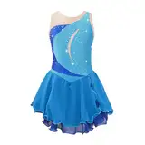 DUNSBY Eiskunstlauf Kleid Mädchen Mädchen Eislaufen Kostüm Kinder Eiskunstlauf Kleid Ärmelloses Strass Patchwork Ballett Gymnastik Tanz Trikot Kleid(Light Blue,12)