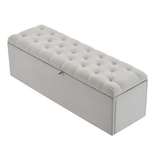WEALTHKING Sitzbank Schlafzimmer Aufbewahrungsbank Polsterhocker Flurbank Multifunktionale Truhe mit Sitzfläche Betttruhe Schrankbank Modern Stilvoll Wohnen (Hellgrau Leinen)