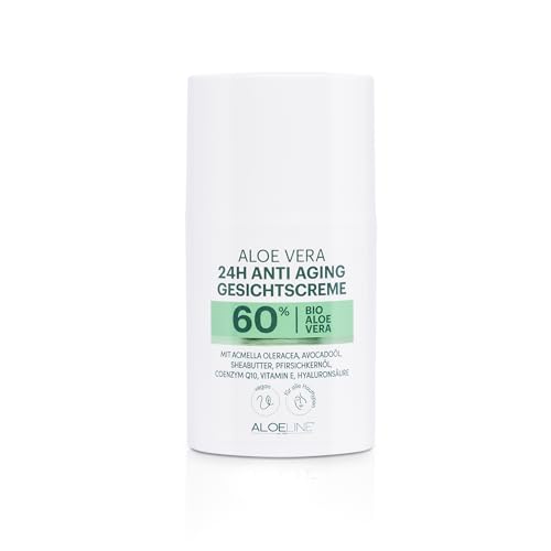 Aloe Vera Anti-Aging Creme 50ml – Tag & Nacht – 60% Bio Aloe Vera, Q10 & Acmella Oleracea – Hyaluronsäure für 24h Feuchtigkeit & Faltenglättung