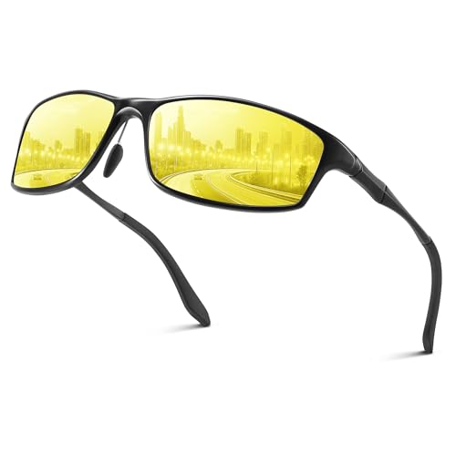 gesruny-Nachtsichtbrille für Autofahrer-nachtfahrbrille-damen-Herren-UV400-Schutz-nachtbrille zum autofahren-Al-Mg Metall Rahme-Ultra Leicht-Blendschutz-night vision goggles-brille gelbe gläser-Fahren