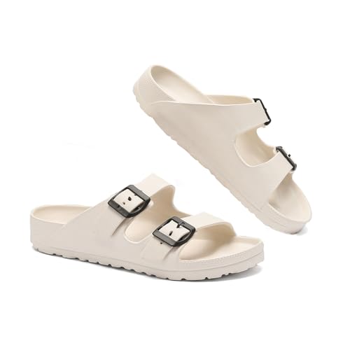 YUHITYGZGS Pantoletten Damen Herren Sommer Bequem Weich Sandalen Schlappen Cozy Slides Original Mules Clogs Orthopädische Hausschuhe Foam Sandale Rutschfeste Badelatschen, Weiß, EU 35-36