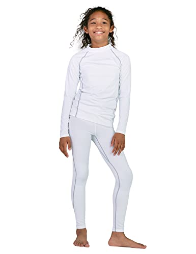 LAPASA Sport Thermounterwäsche Set für Mädchen, atmungsaktive Thermounterhemd und Thermo Leggings, Funktionsunterwäsche Sets für Kinder 4-13 Jahre (Thermoflux G18), Weiß. 11-12 Jahre