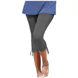 Generisch Jogginghose Damen Tall Extra Länge Damen Sommer einfarbige, modische, lässige Leggings im Resort-Stil, Enge, Kurze Hose mit Kordelzug Lose Freizeithosen für Frauen (Grey, L)