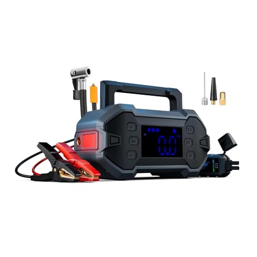 Starthilfe Powerbank 3000A Tragbarer 12V Starthilfekabel & Booster für 8.0L Benzin/Diesel Auto Starthilfe Safe Jump Starter Autobatterie Booster KFZ mit Kompressor alle Wetterlagen