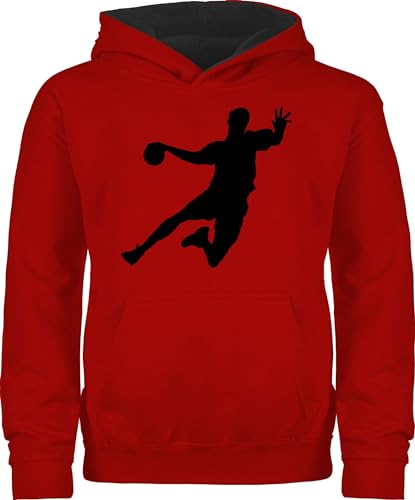 Pullover Kinder Hoodie Jungen Mädchen - Sport Kleidung - Handballer I Geschenk Handballer I Handball Geschenke - 152 (12/13 Jahre) - Rot/Schwarz - 25. geburtstag wm pulli kinderpullover hoody