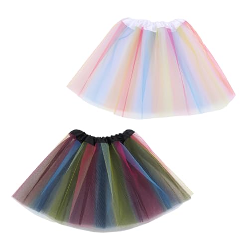 2 Stücke Tütü Pink Tüllrock Regenbogen Klassischer Tüllrock Damen Lagen Ballettrock Minirock Prinzessin Tanzkleid Mädchen Tüll Röcke für Frauen Geeignet für Verschiedene Anlässe (Schwarz-Weiß)