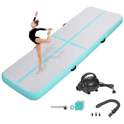 KIKILIVE 10CM Hoch Gymnastikmatte Tumbling Matte, 3M Aufblasbar Gymnastik Track Matte Air Turnmatte mit Luftpumpe Aufblasbare Sportmatte für Fitness/Outdoor/Yoga/Training usw
