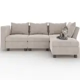 Flamaker Couch L Form, Ecksofa mit Stauraumbettkasten und Polstermöbel, Convertible Sectional Sofa mit Winkelverstellbaren Armlehnen und Rückenlehnen (Beige, 4 Seats)