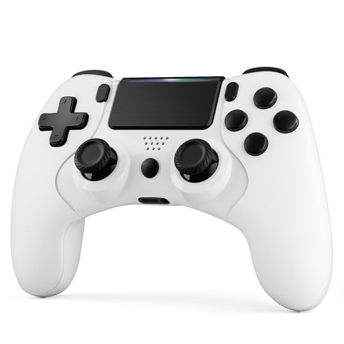 CHEREEKI Wireless Controller für PS4, Game Controller Kompatibel mit PS-4/Pro/Slim Gamepad mit Turbo, Dual Vibration, 6-Achsen Gyro Sensor, Touchpanel, Weiß