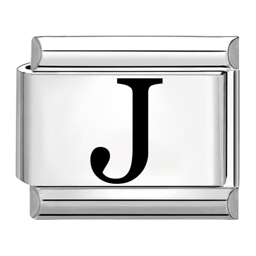 Quiges - 9mm Laser geätzt Italian Style Modul Edelstahl Alphabet Buchstabe J für Italienische Armbänder