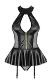 Satohom Damen Dessous Sexy Kleid Leder Bodysuit Weihnachtsfeier Cosplay Damen V-Ausschnitt Frauen Wetlook Babydoll Unterwäsche Mit Strumpfgürtel Neckholder Nachtwäsche Enge Slim Weiblich Playsuit