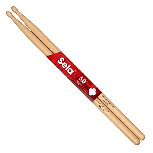 Sela Professional Maple 5B Drumsticks - ideal für sanften Rock - Schlagzeug-Sticks für Fortgeschrittene - 1 Paar Wooden-Sticks - Schlagzeug-Zubehör aus Ahornholz - ovale Kopf-Form