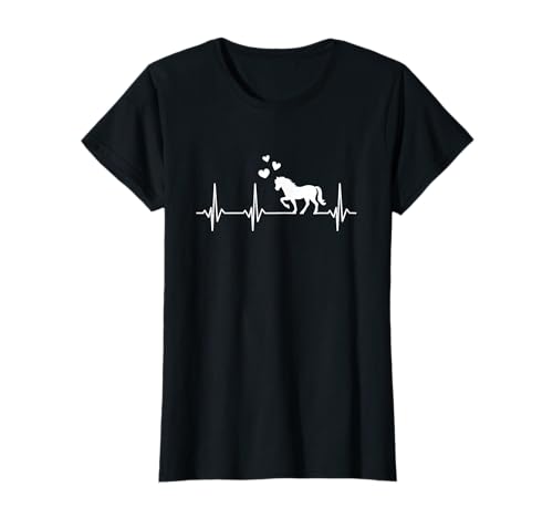 Pferde Reiten Herz Liebe Damen & Mädchen T-Shirt Schwarz Kurzarm Klassisch Reit Motiv Herzschlag Pferd Herzlinie S