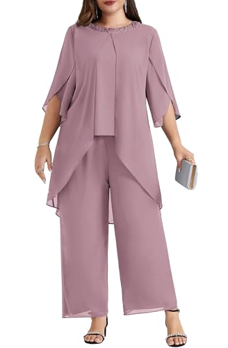 Hanna Nikole Zweiteiler Damen Sommer GroßE GrößEn Abendanzug Chiffon Hosenanzug Eleganter Festliches Outfit Hochzeitsgast Festmode Cocktail Pailletten Rundhals-Tops Und Hoch Taillierter Abendmode