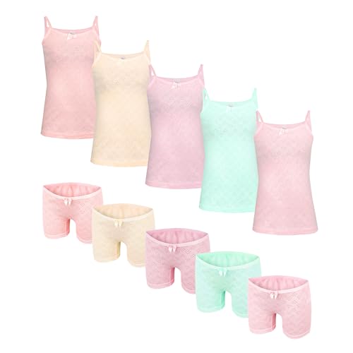 SAMILY Unterhemden Unterhosen Mädchen Set 10er Pack 100% Baumwolle Unterwäsche Tanktop Boxershorts Slips Spaghettiträger Gr. 110/116 5-6 Jahre