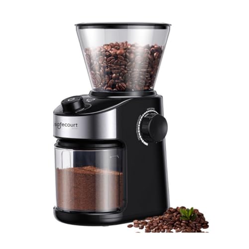 Safecourt Kitchen Elektrisch Kaffeemühle Deluxe – Barista-Qualität Testsieger– Coffee Grinder für Espresso, Filterkaffee & French Press- mit Kegelmahlwerk, 25 Mahlgrade, Timer & 200g Bohnenbehälter