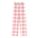 Hosen Mädchen Pyjamahose Baggy Hose Kinder Karierte Jogginghose Schlafanzughose Freizeithose mit Elastischer Bund Warm Kuschelhose Winterhose mit Taschen Loungehose Gutscheine Rosa, 12 Jahre