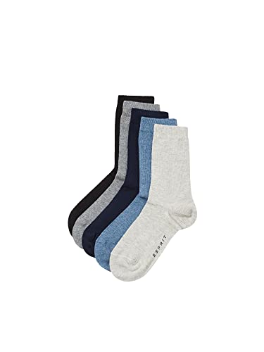 ESPRIT Unisex Kinder Solid Mix 5-pack Baumwolle Einfarbig 5 Paar Socken, GREY/BLUE COLORWAY, 35-38 EU