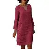 Herbstkleider für Damen, langärmelig, bequem, stilvoll, niedliches Damenkleid, lockeres Sommerkleid, wein, M