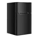 GOPLUS Kühlschrank mit Gefrierfach - Kühl Gefrierkombination / 90L Gesamtnutzinhalt, 27L Gefrierteil/Thermostat einstellbar/LED Innenbeleuchtung/Türanschlag wechselbar (Schwarz)